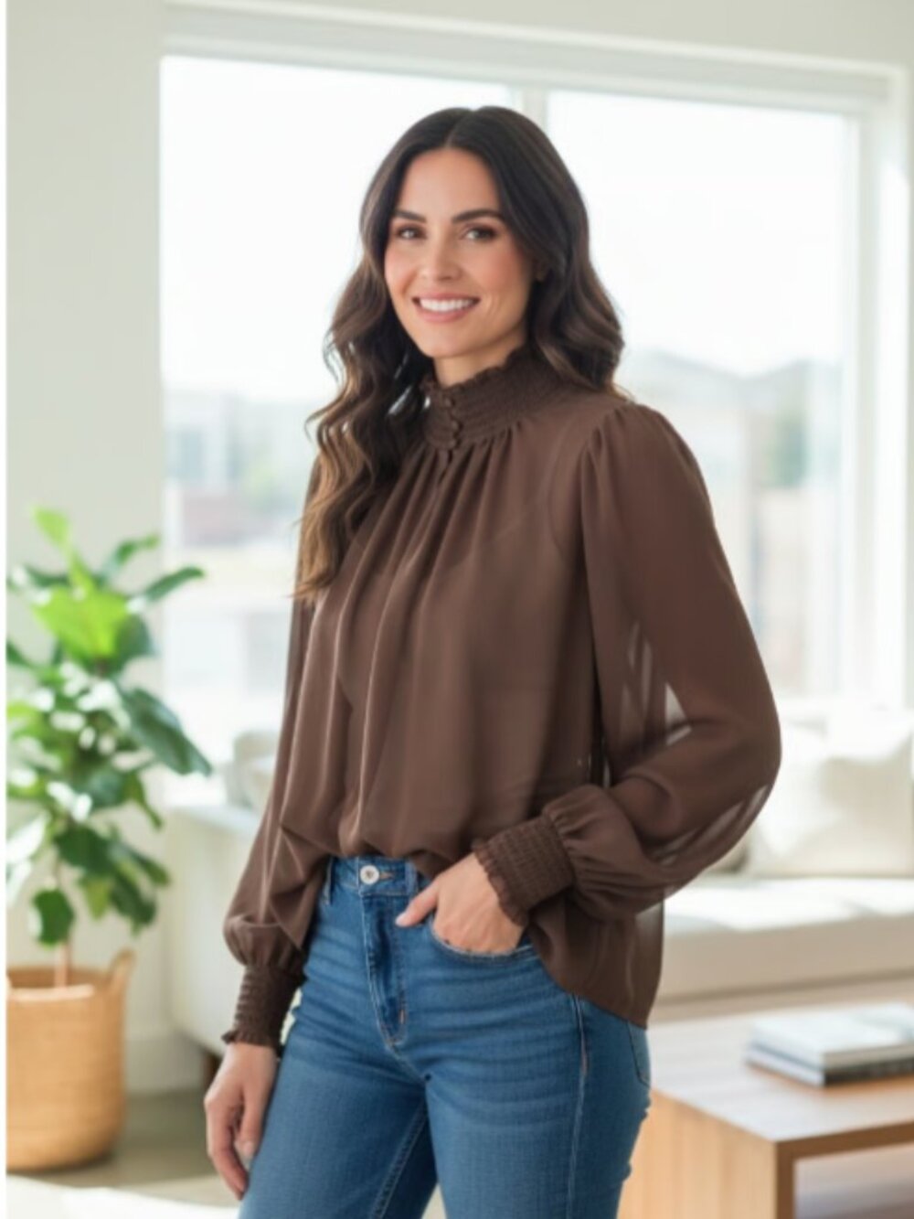 NWT Banana Republic Shear Brown Blouse Small